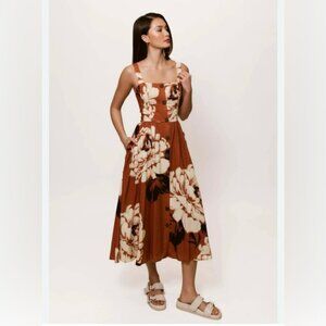 Hutch Peterson Midi Dress Womens XL Linen Blend Sleeveless Square-Neck A-Line